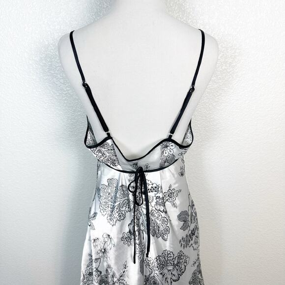Y2K Babydoll Romantic Floral Print Lace Trim Chemise Satin Mini Slip Dress Large - Picture 8 of 14